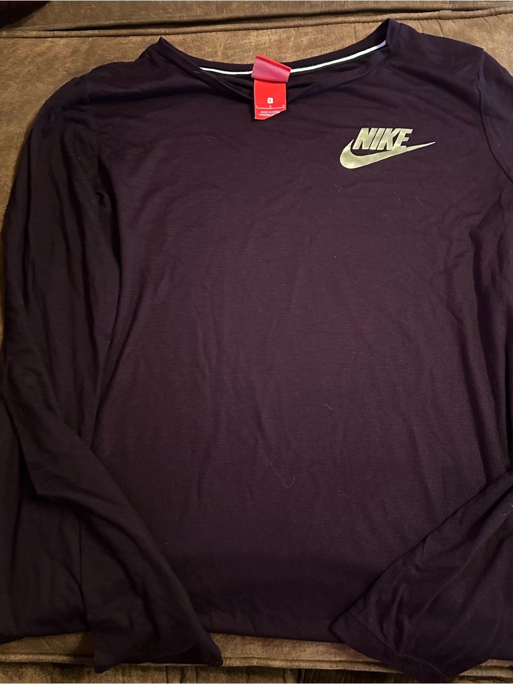 Nike Men's Long-Sleeve Crew Tee in Deep Purple with Gold Logo